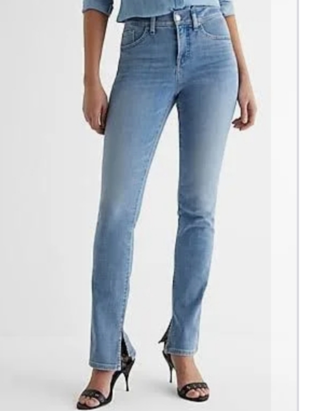 Express Light Blue Flared Jeans with Hem Slits